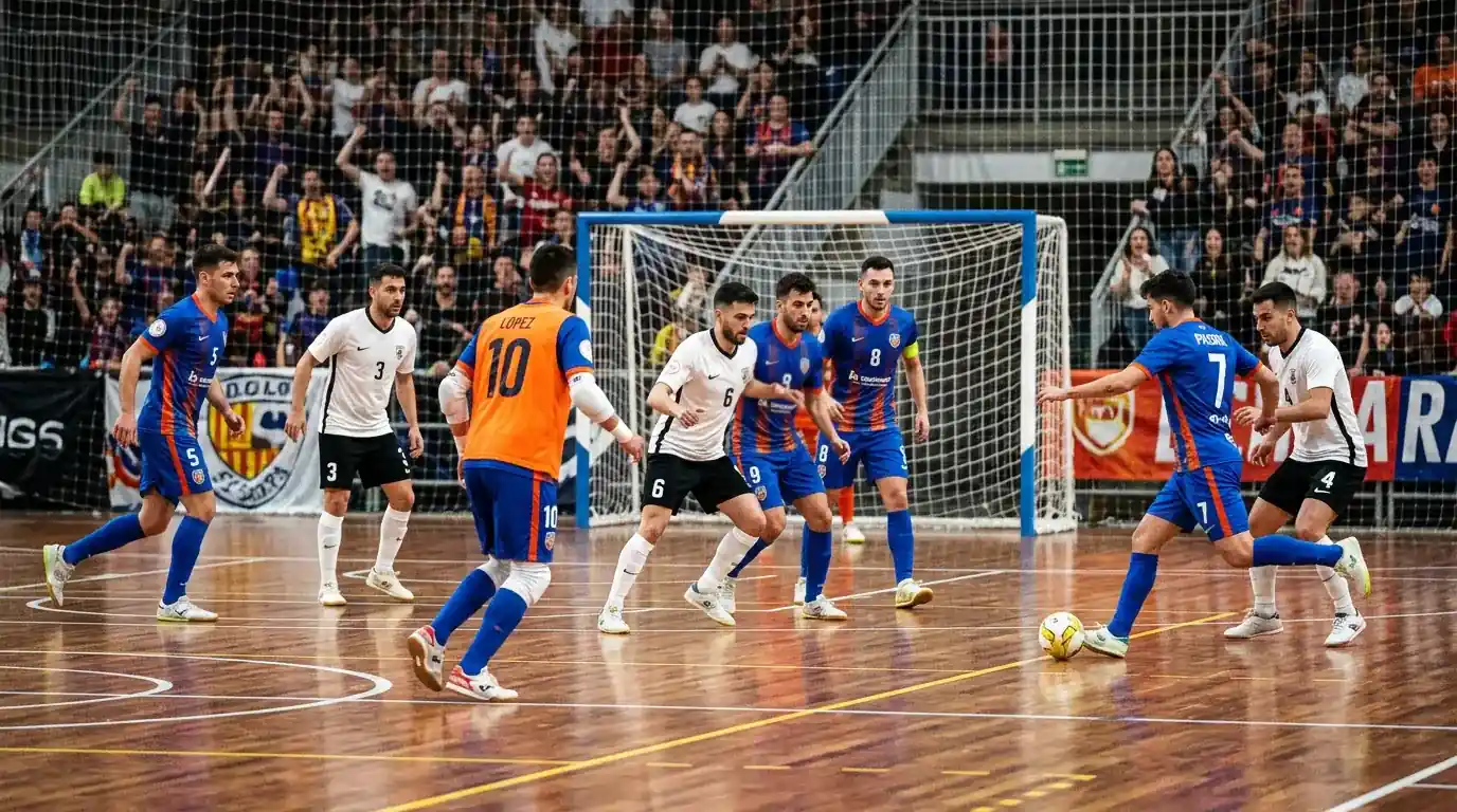 Portero-jugador en fútbol sala ejecutando jugada de ataque con superioridad numérica
